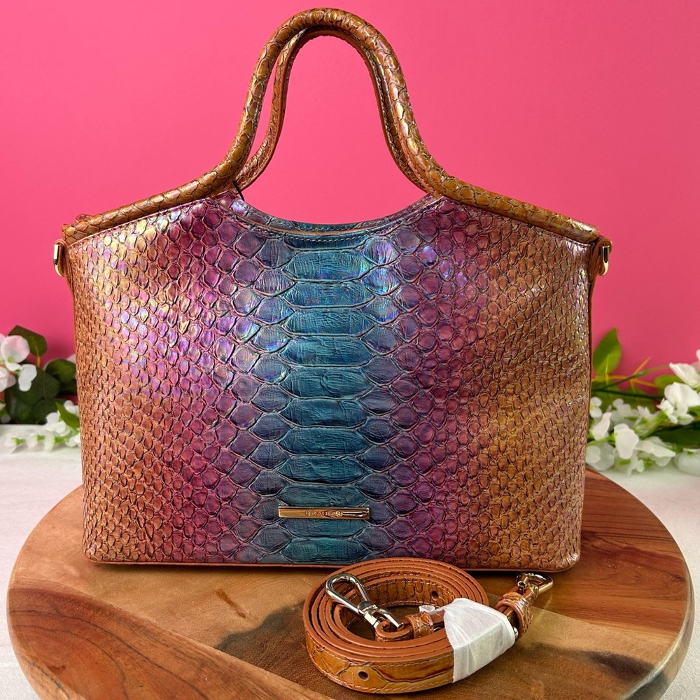 Brahmin Iridescent Blue and Brown Satchel